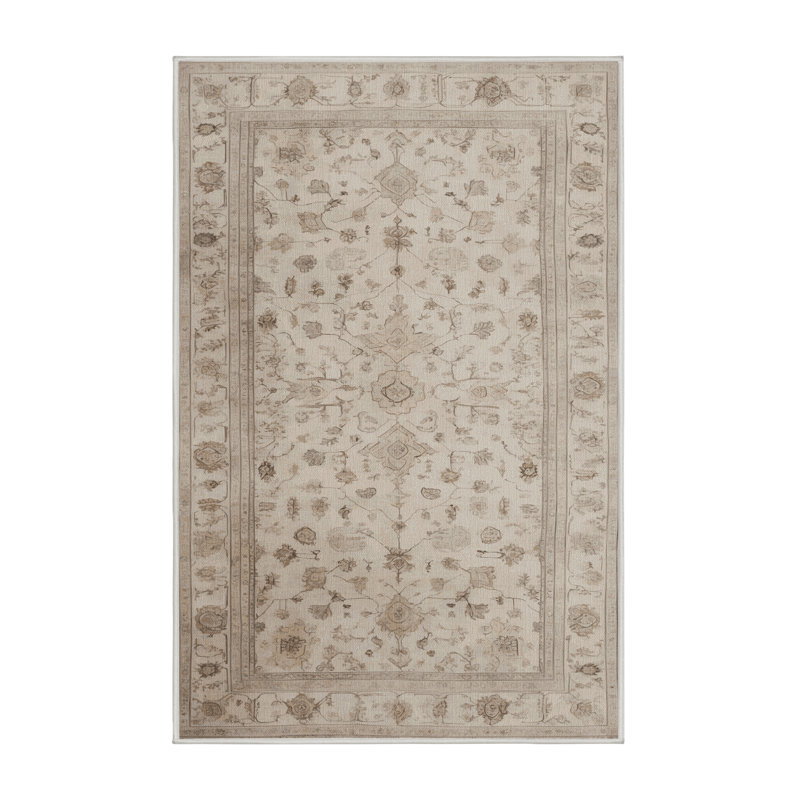 Tapis turc beige lavable à la machine, Rectangulaire 7 pi x 10 pi
