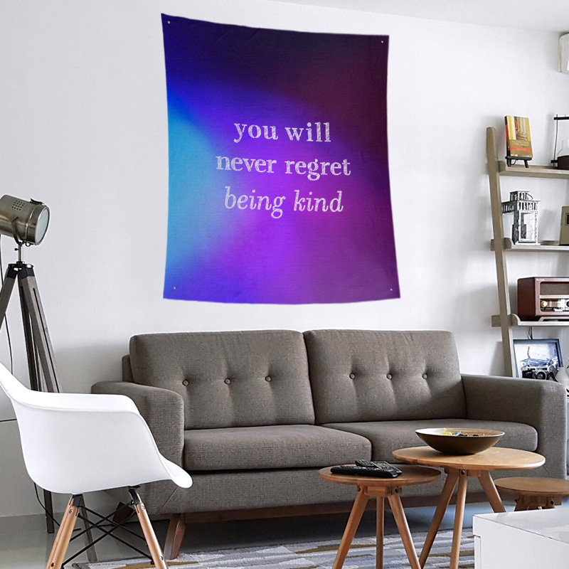 Tapisserie en polyester à citation manuscrite, H 80 po x l 68 po, Bleu / mauve