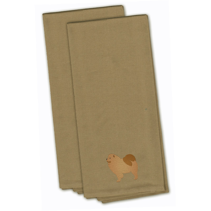 Serviette à thé de cuisine brodée chow chow, Brun clair, H 28 po x l 19 po x P 0,1 po