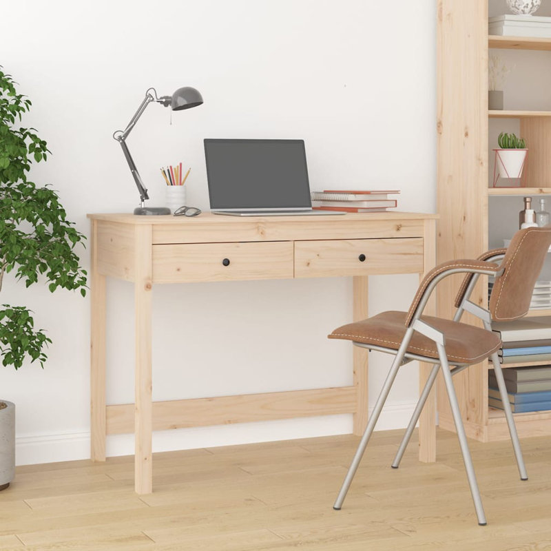 Dwright Solid Wood Writing Desk, Brown