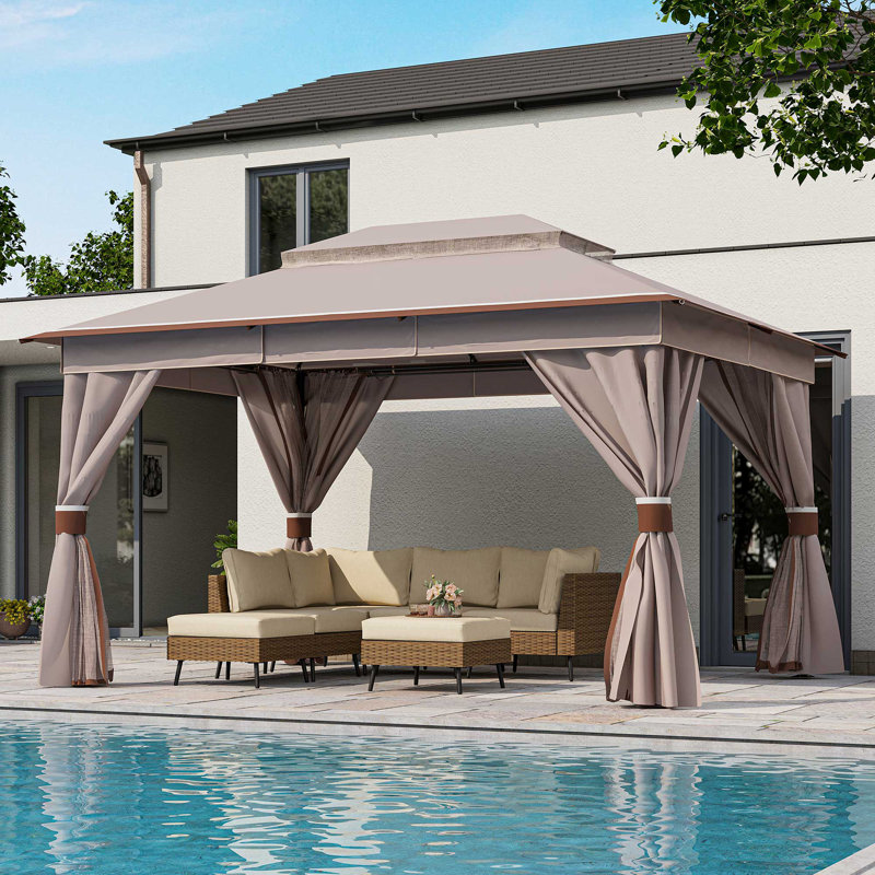 Lausaint Home 10'x13' Steel Patio Gazebo, Khaki