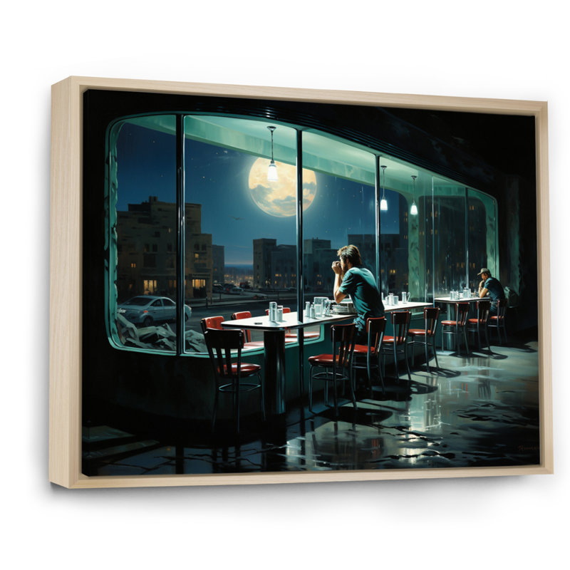Masterpiece Nighthawks By Edward IV - Masterpiece Canvas Art Print, Cadre naturel flottant, H 34 po x l 44 po