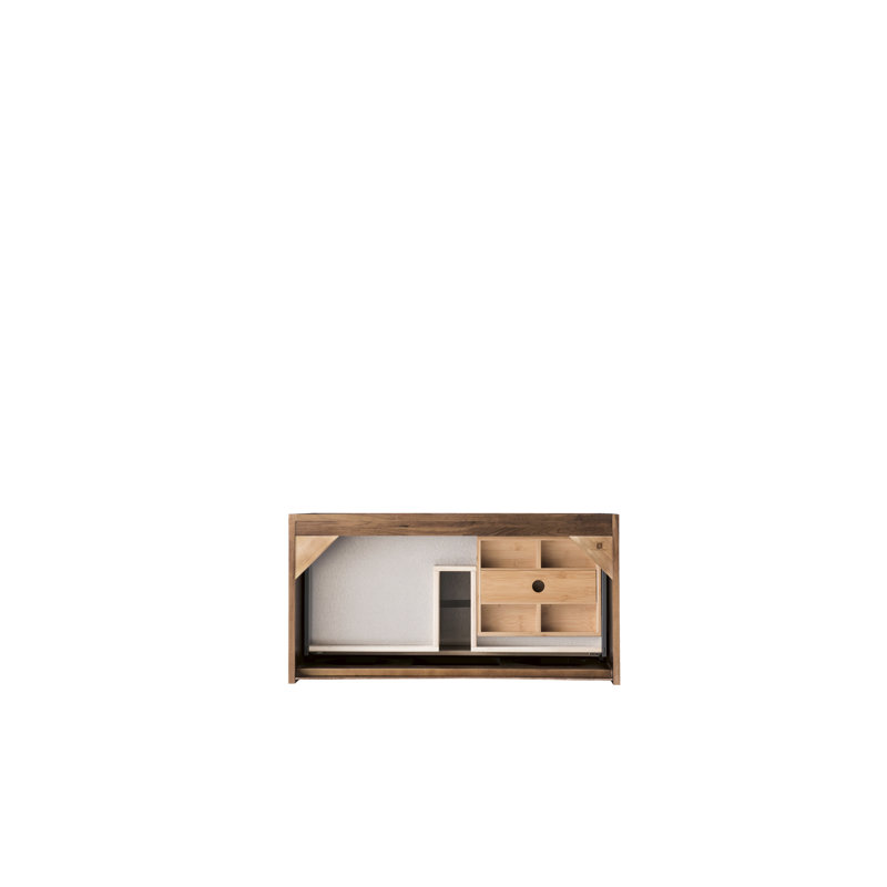 Mid-Century Walnut Single Vanity Base with Brushed Nickel Stand