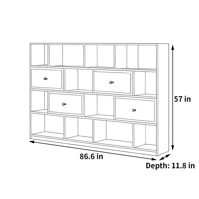 Patnaude, (4 Shelves) 57"H x 86.6"W x 11.8"D
