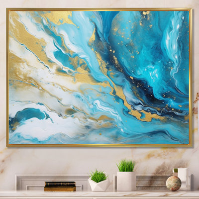 Turquoise Gold Infused Marble III On Canvas Print