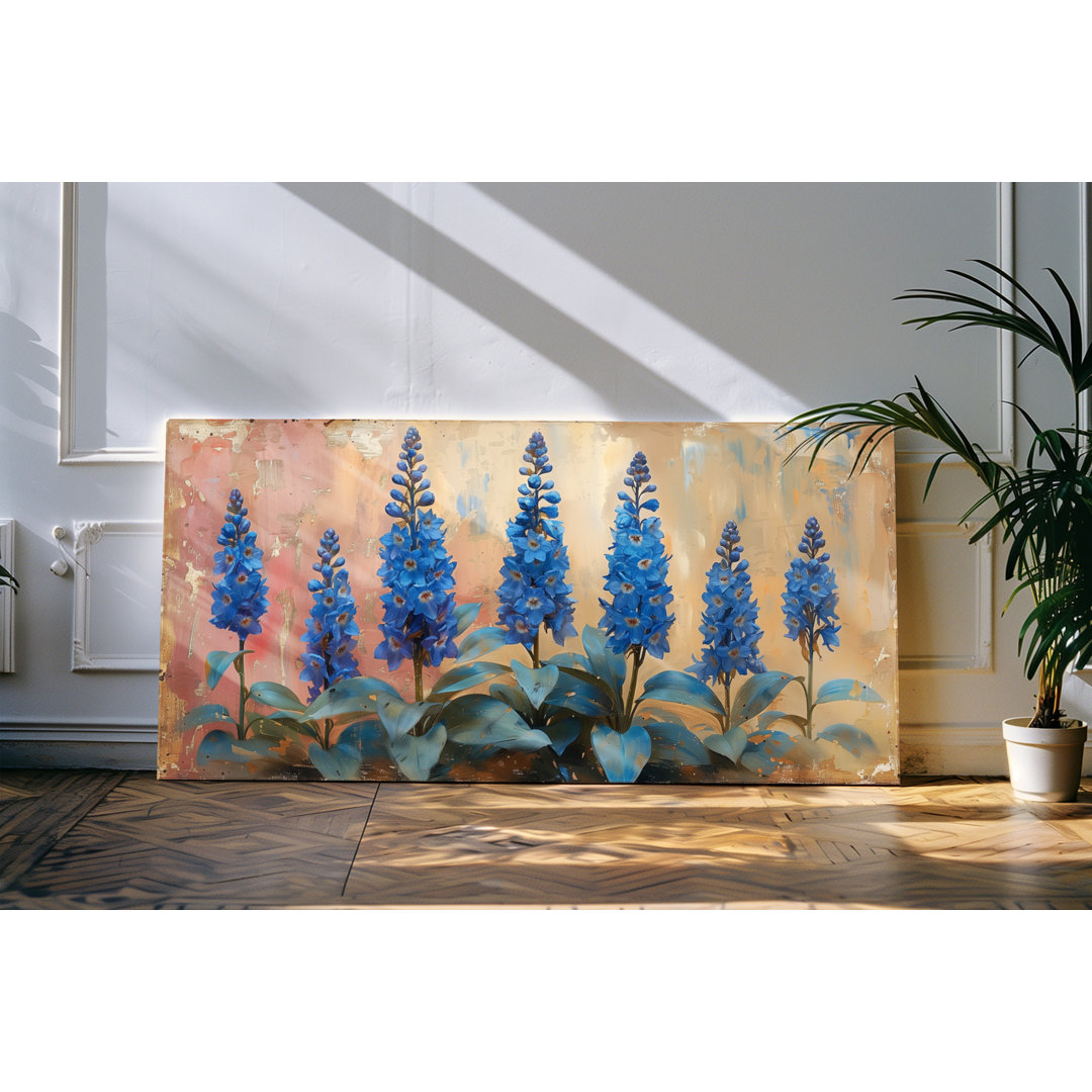 Wandbild 120x60cm Blumen Blüten Kunstvoll Blau abstrakter Hintergrund