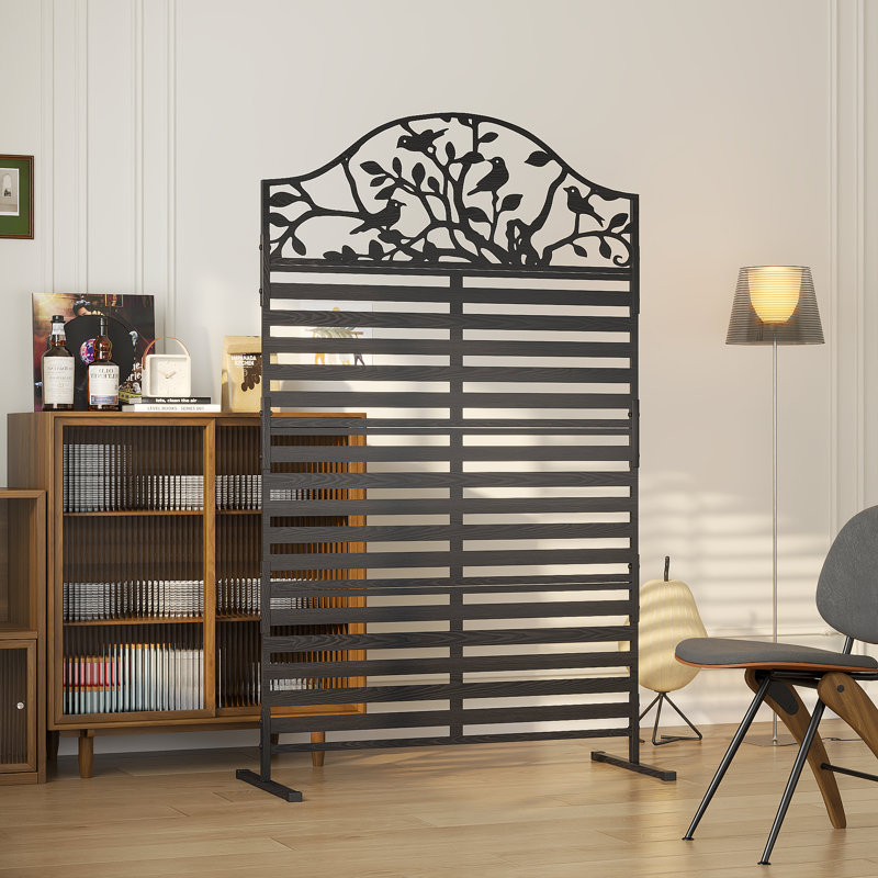 Paravent métallique de 185 cm de haut, structure autoportante pour l'extérieur, motif arbre décoratif pour terrasse, jardin et piscine. Protection de l'intimité.