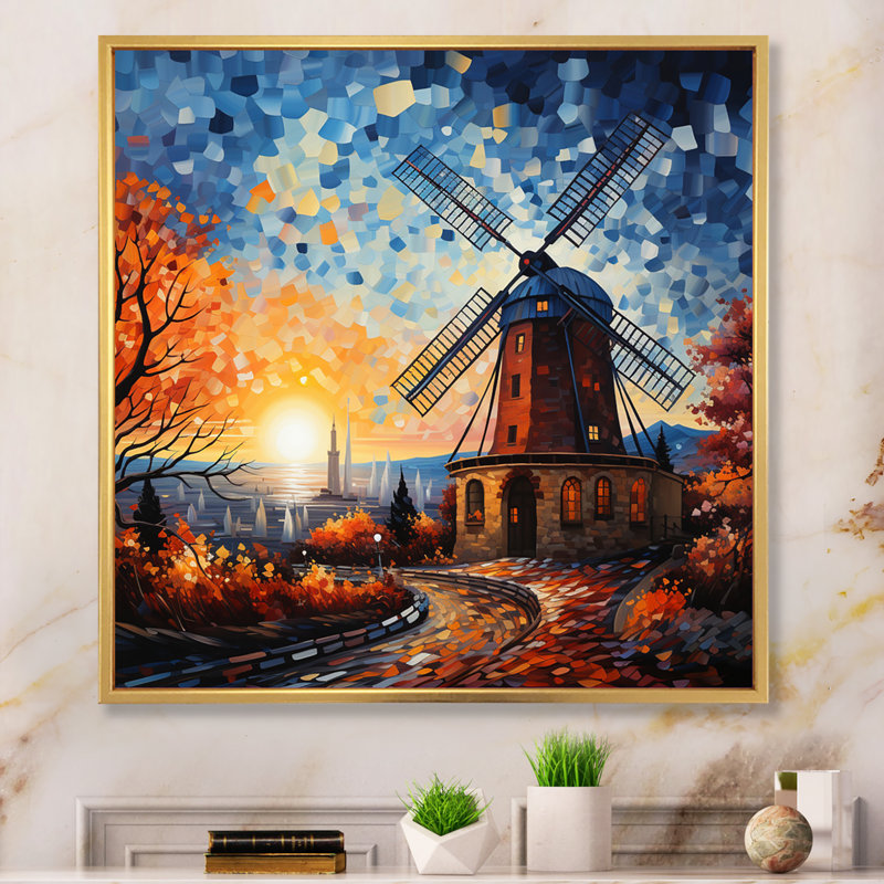 Moulin à vent moulin, paysage de rêve - impression, H 16 po x l 16 po x P 1 po, Cadre flottant doré