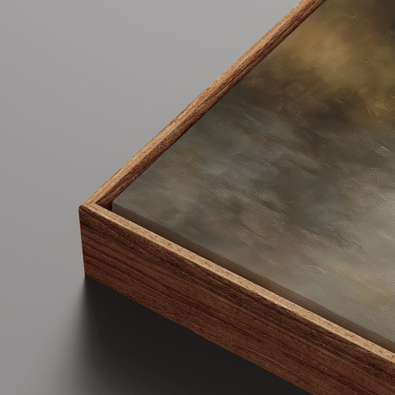 «Golden Misty Riverside Landscape with Trees», art mural encadré, H 36 po x l 24 po, Naturel