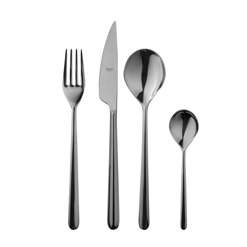 Linea Flatware Set - 24 Pieces - Black Gold, Black Gold