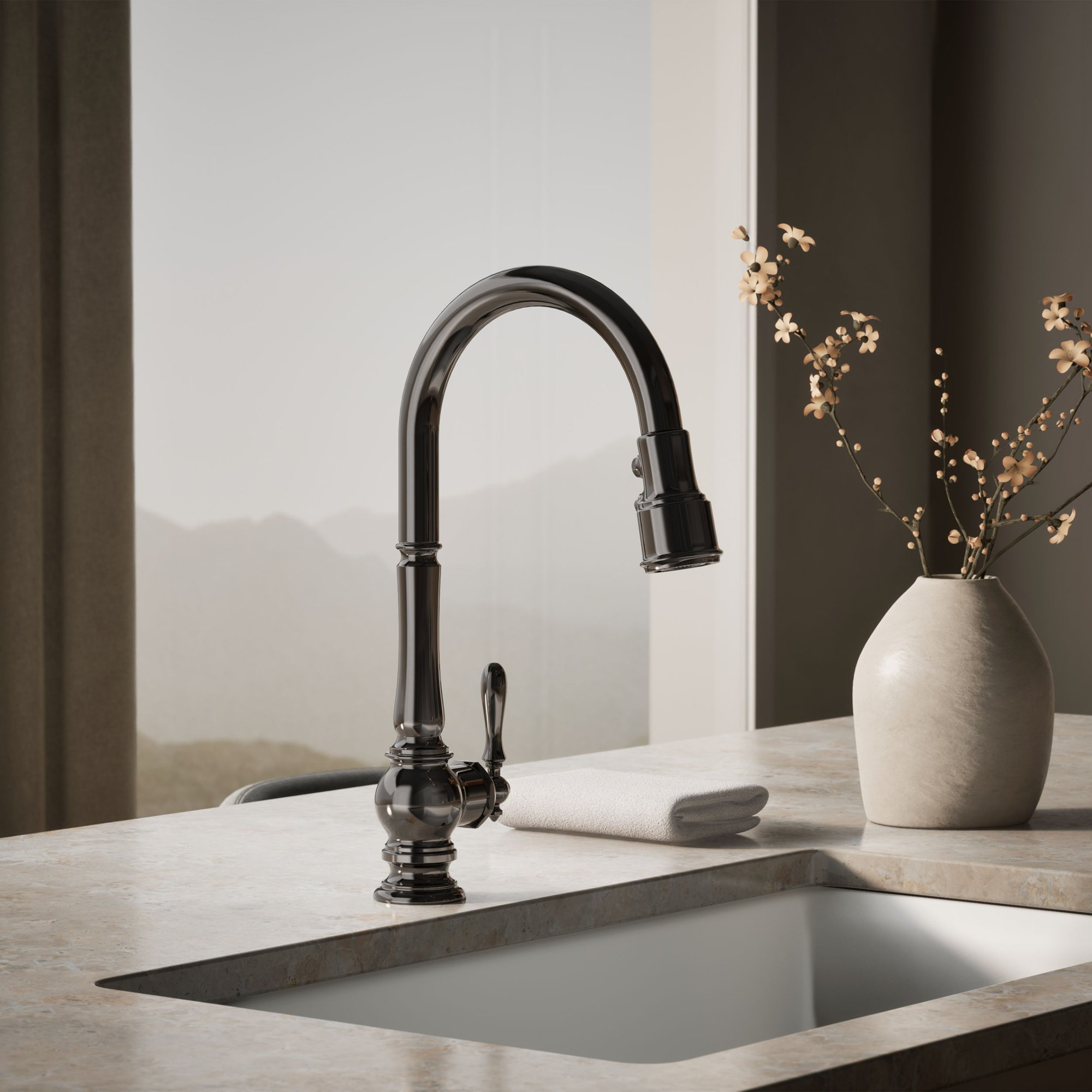 Artifacts Pull Down Single Handle Kitchen Faucet, Vibrant Titanium