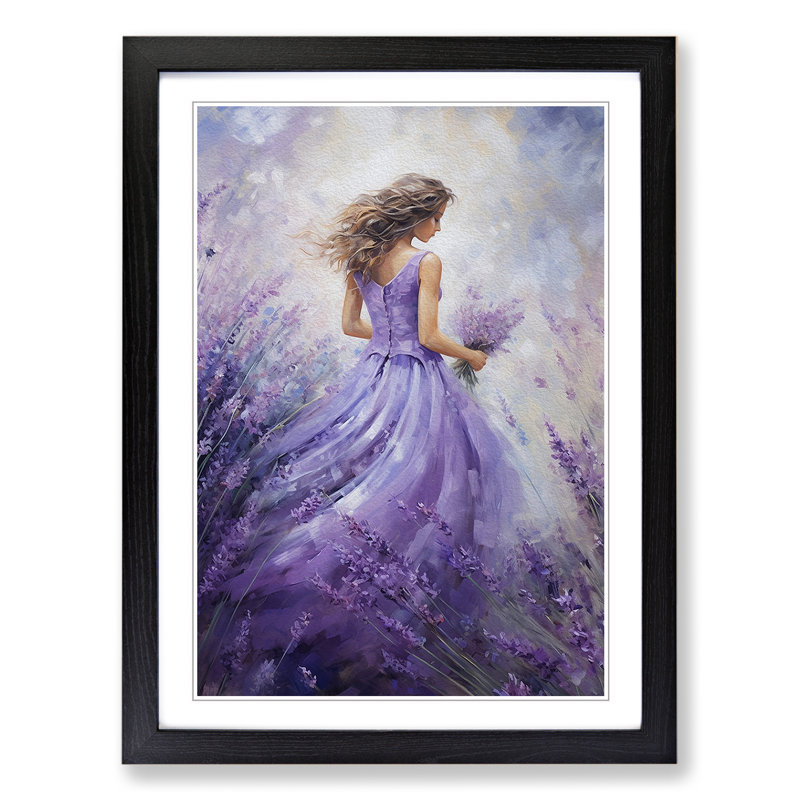 XYZ-FRM-V1223-4106 Lavender Flower Romanticism - Single Picture Frame Print on Wood, 46cm H x 34cm W x 2cm D, Black