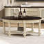 Table basse ovale vintage avec tiroir et étagère de rangement, table de cocktail antique de 45 po, table d'appoint de style champêtre français pour le salon, beige et espresso