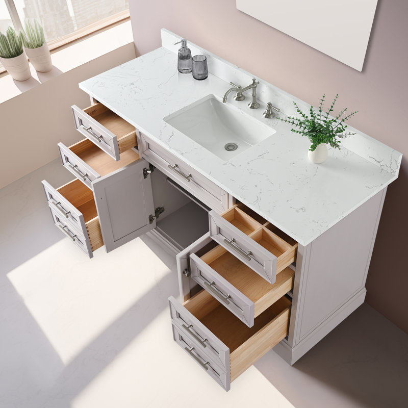 Thompson 60" W Single Bathroom Vanity, Taupe/Brushed Nickel