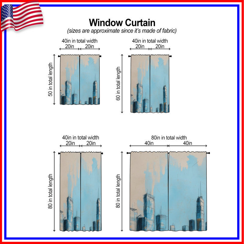 Rideaux de fenêtre Modern Cityscape, 40 po x 60 po - 2 panneaux, Transparent