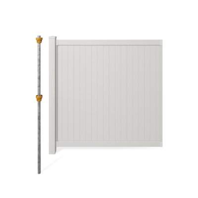 6ft H X 6ft W (1 Panel + 1 Post) Permanent No Dig Wambam Cambridge Fence Kit, Durable White Vinyl Privacy Fence, BLI19110