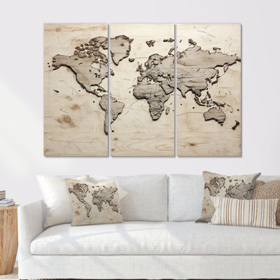 Rustic Routes World Map - World Map Canvas Art Set