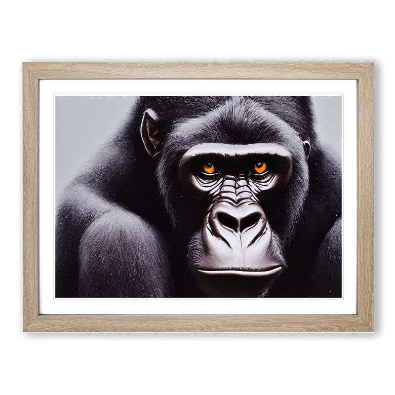 Divine Gorilla - Single Picture Frame Print, 25cm H x 34cm W x 2cm D, Oak