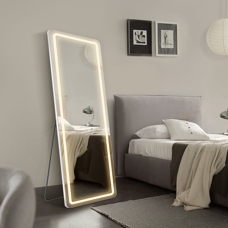 Hameed Rectangle LED Metal Floor Mirror Modern & Contemporary Lighted Full-Length Mirror with Tempered Glass, 64" x 21"
