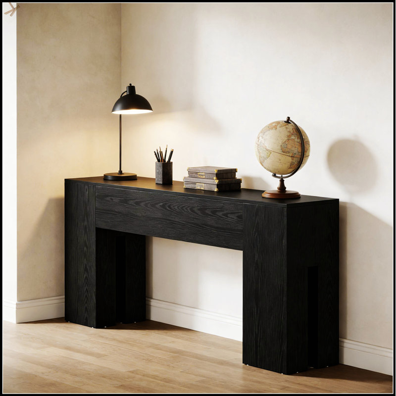 Durable Wooden Foyer Table With Heavy-Duty Reinforced Top, For Hallways And Entryways, Black