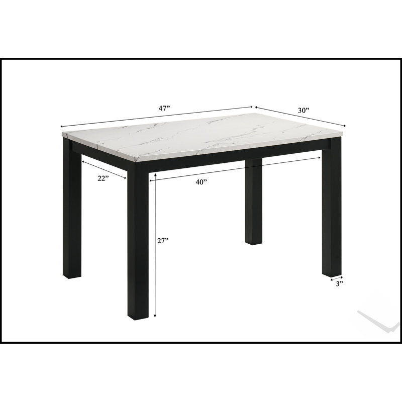 Stylish White Faux Marble Dining Table with Black Finish Legs, Perfect for Modern and Elegant Dining Rooms., White