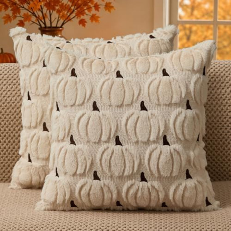 Couvre-oreiller d'automne 18 x 18 2 pièces décoration d'automne citrouille jaune pour la maison, Yellow
