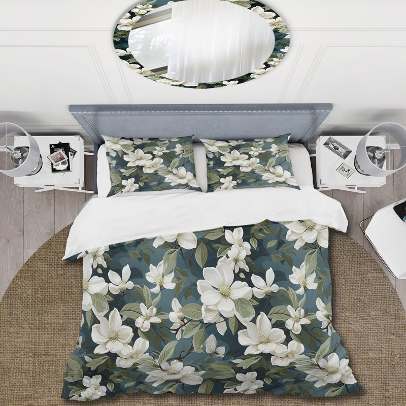 Ensemble de housse de couette à fleurs grises et blanches, Housse de couette pour très grand lit et 2 très
