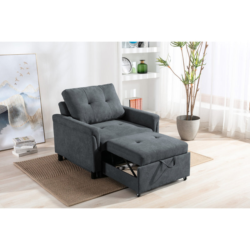 Fauteuil convertible 35 po gris foncé, lit avec sièges rembourrés en mousse et ressorts ensachés