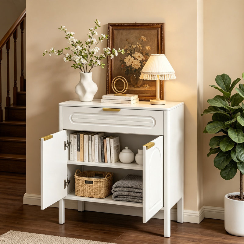 Commode décorative arquée moderne, armoire d'appoint avec tiroir et portes, buffet pour le salon, Blanc