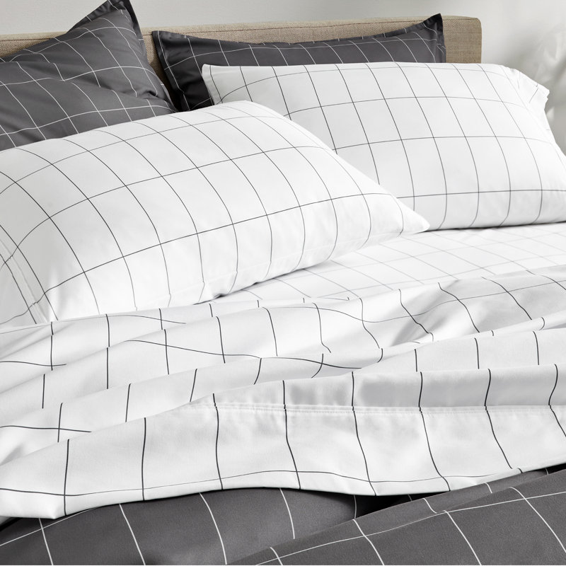 Ensemble de housse de couette en microfibre 3 pièces Grid, Housse de couette grand + 2 taies décoratives