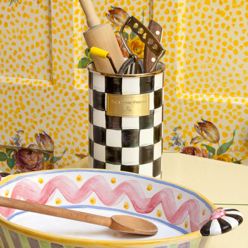 Check Utensil Crock, Black/White