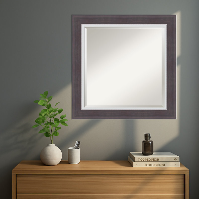 Ellie Beveled Framed Wall Mirror, 25.5" x 25.5", Brown Silver