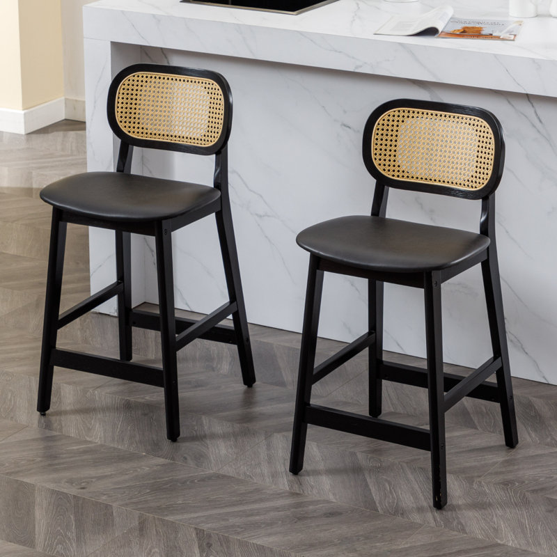 Aliysha Upholstered Counter Stool, Black Faux Fur