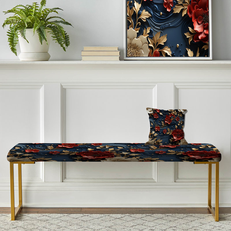 Laque artistique - Banc rembourré doré chinois
