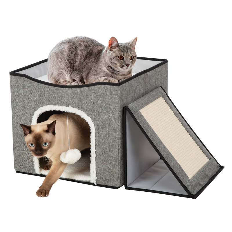  Centre de jeu et de chat pliable avec boule de suspension interactive pour chatons de 7 lb ou moins, avec lit plateforme à coussin.