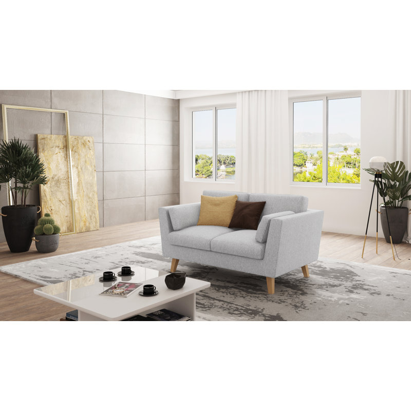 Sofa 2 Seater with Wooden Legs In Scandinavian Style , Silver