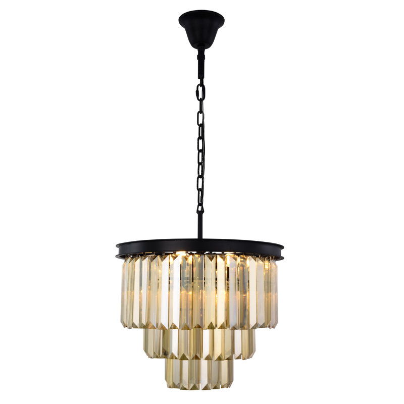 Yazmin 9 - Light Dimmable Tiered Chandelier, Matte Black, Smoky