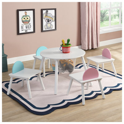 White MDF Children's Activity Table and 4-Chair Set for Kids
