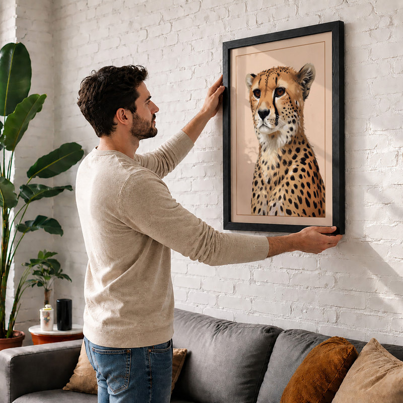 Cheetah's Gaze Realistic - Print, A4 - 29.7 x 21.0 cm, White