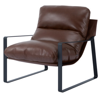 Accent Chair Modern PU Leather Armchair with Metal Frame Living Room Brown