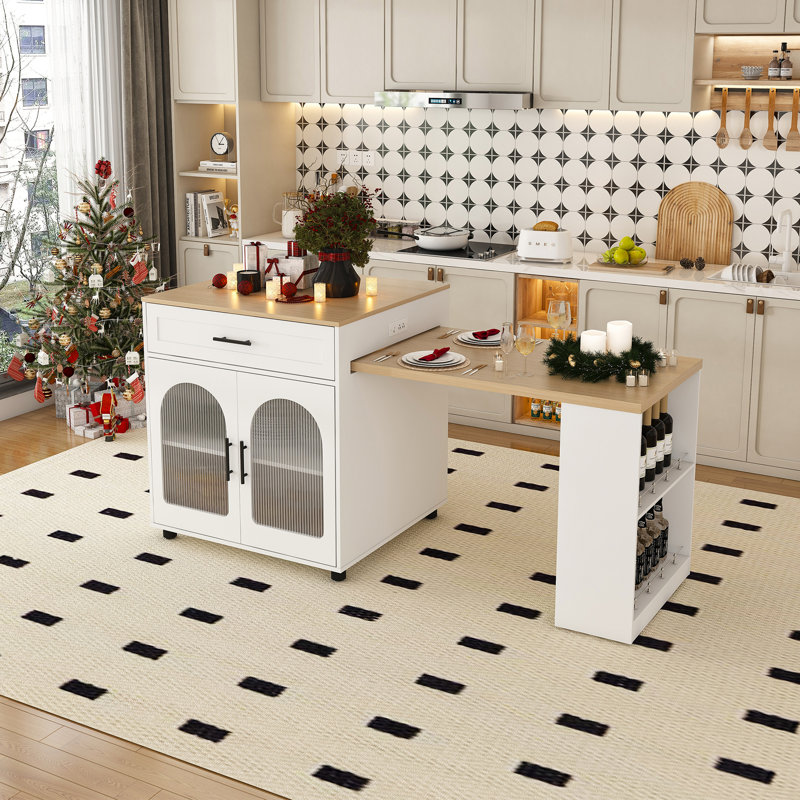 80-Inch Expandable Kitchen Island With Dining Table