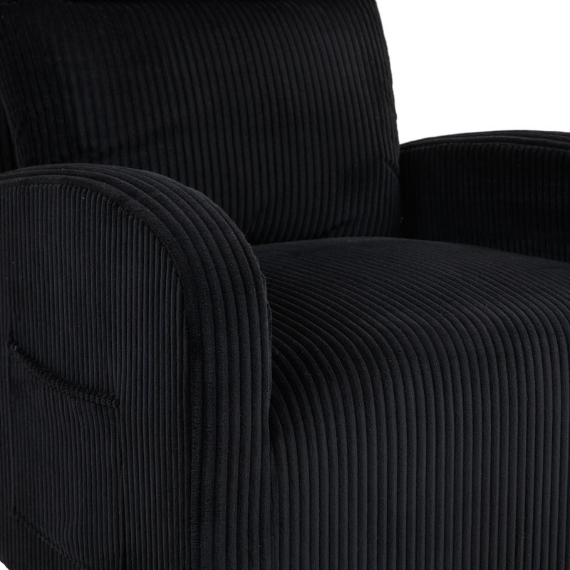Upholstered Swivel Glider Rocking Chair, Black Corduroy