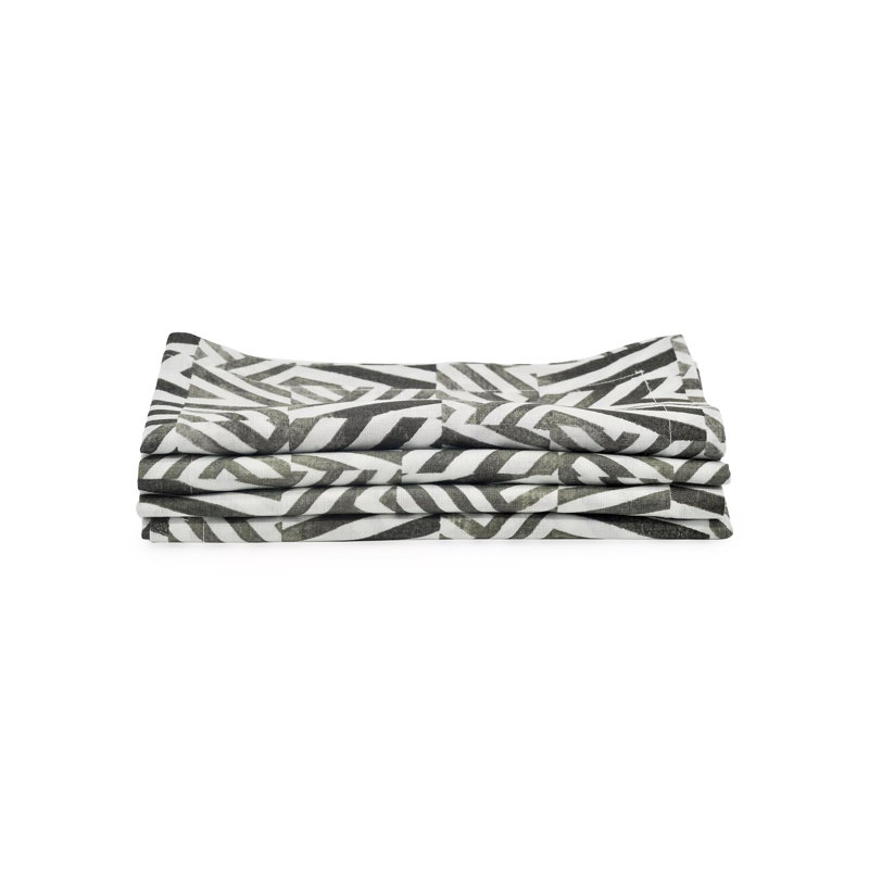 Abstract Linen Square Napkins, Gray/White