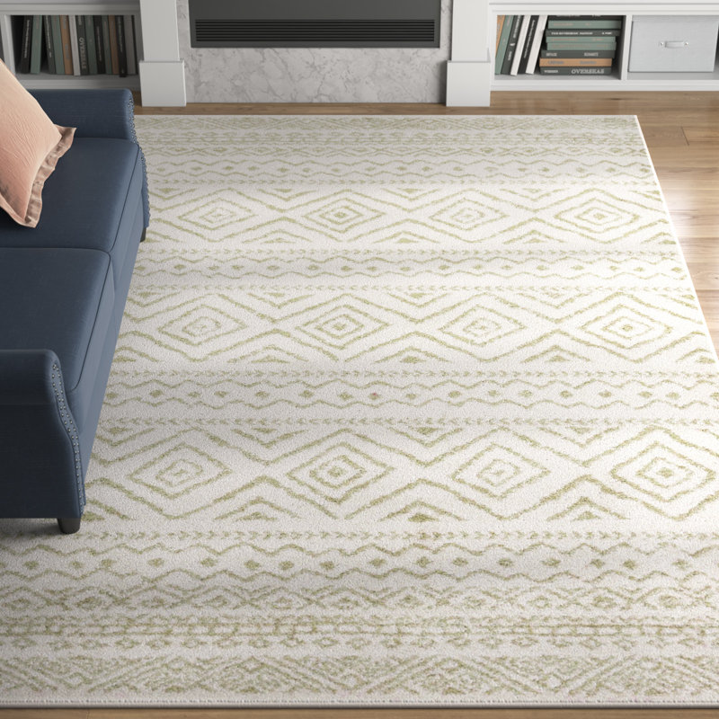 Klima Southwestern Machine Made Power Loom Polypropylene Area Rug in Ivory/Green, Rectangle 9' x 12'