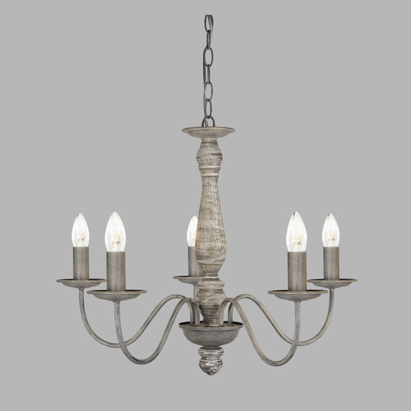 Lustre de style bougie à 5 lumières Algol, Gris délavé