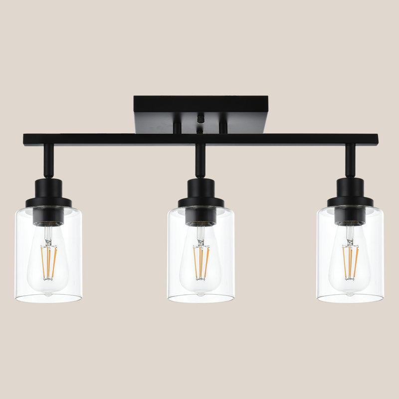 Éclairage sur rail 3 lumières pour meuble-lavabo, plafonnier, plafonnier réglable, plafonnier avec abat-jour en verre transparent, éclairage sur rail noir moderne pour la cuisine, le salon, le couloir (ampoules non incluses)