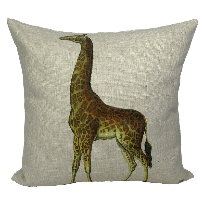 Beige Polyester Embroidered Giraffe Pillow Cover