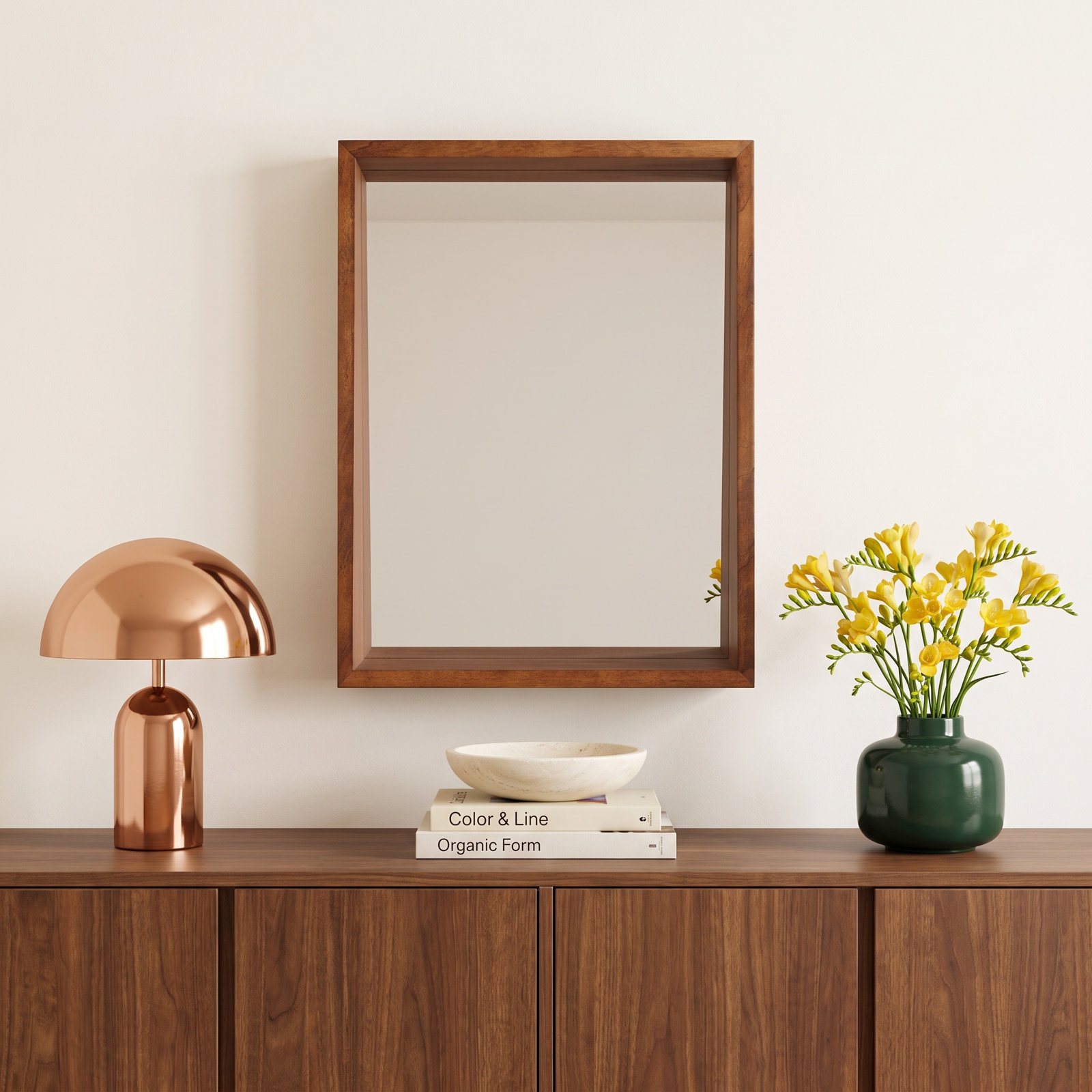 Parkside Rectangle Mirror with Shelves, Walnut Brown