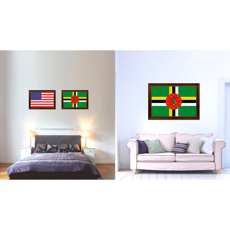Impression sur toile « country flag » dominique, H 19 po x l 27 po x P 1 po, Encadrement brun