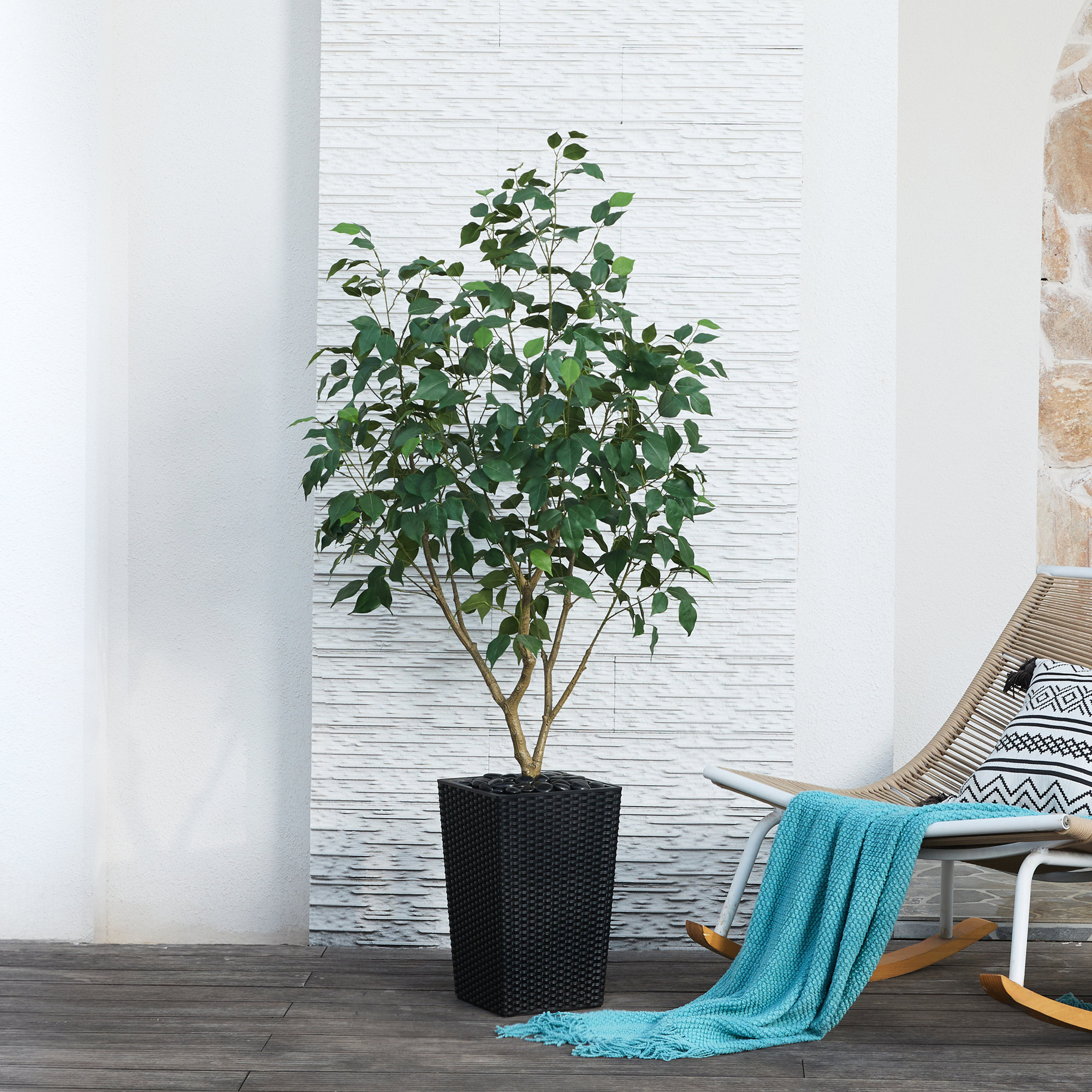George Artificial Ficus Tree, UV Protected Faux Greenery with Huge Decorative Base for Indoor Outdoor, 60" H x 20" W x 20" D